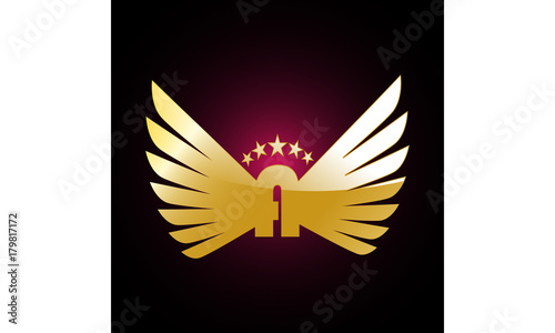 logotype, logo, emblem, label, symbol, brand name, wings, star