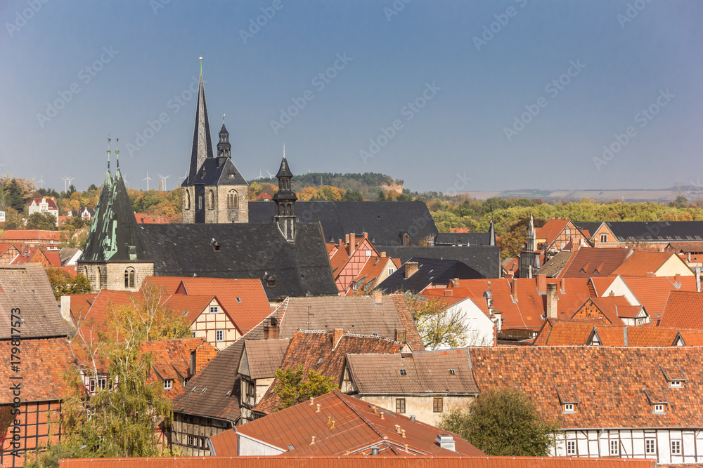 View over rooftops and churches of Quedlinburg