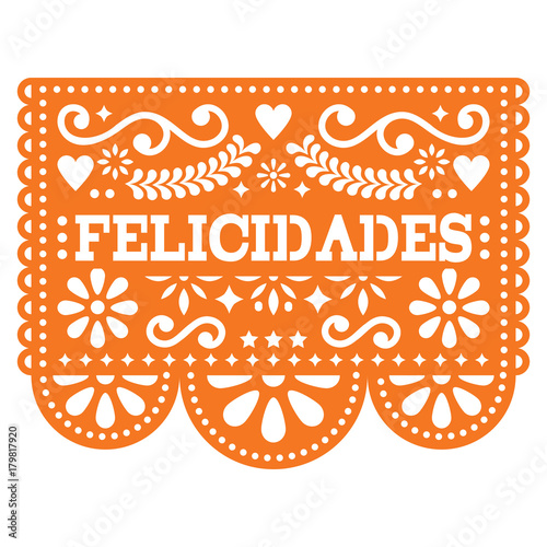 Felicidades Papel Picado vector design - gratulations design, Mexican paper decoration with pattern and text
 photo