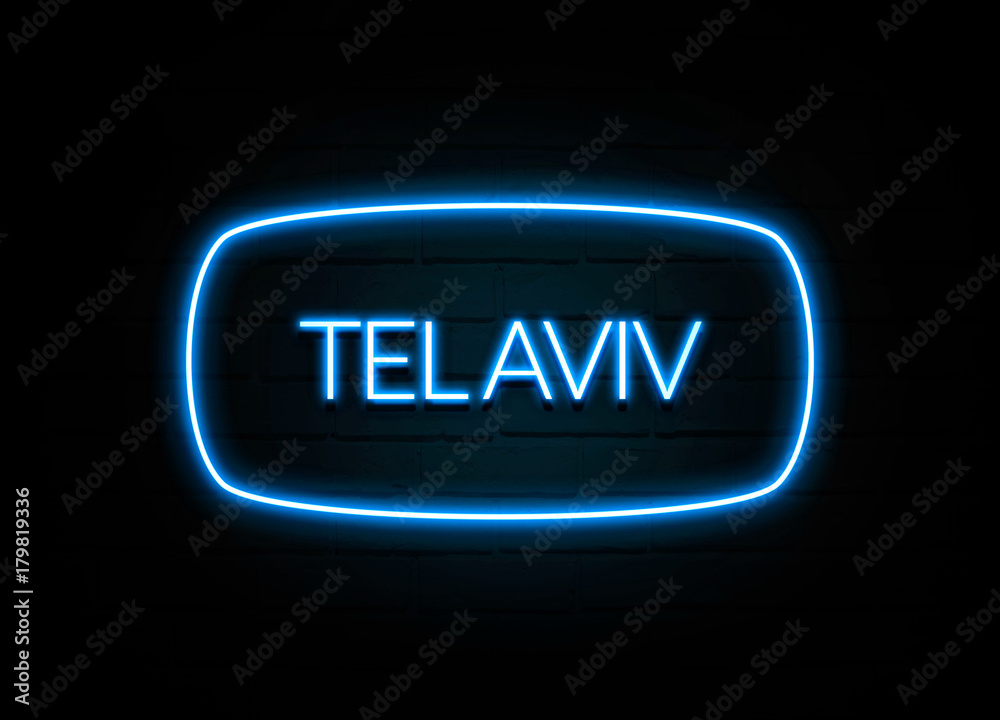 Tel Aviv - colorful Neon Sign on brickwall Tel Aviv - colorful Neon Sign on brickwall
