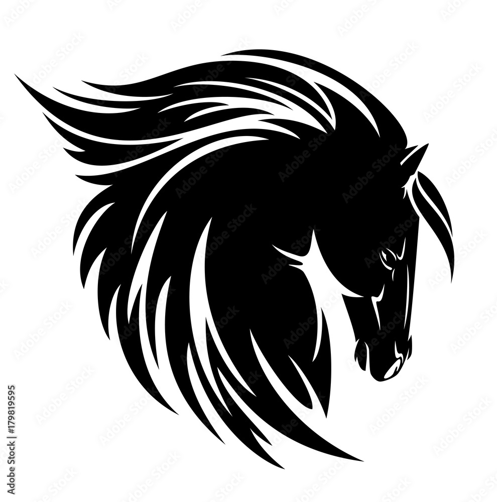 Black horse profile head with long mane vector design