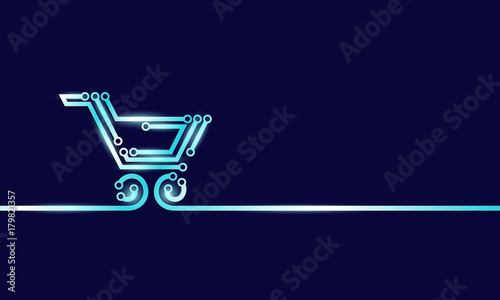 Electric board circuit shopping trolley. Cyber Monday discount illustration.