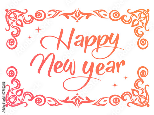 Gradient Happy New Year word with ornamental graphic border