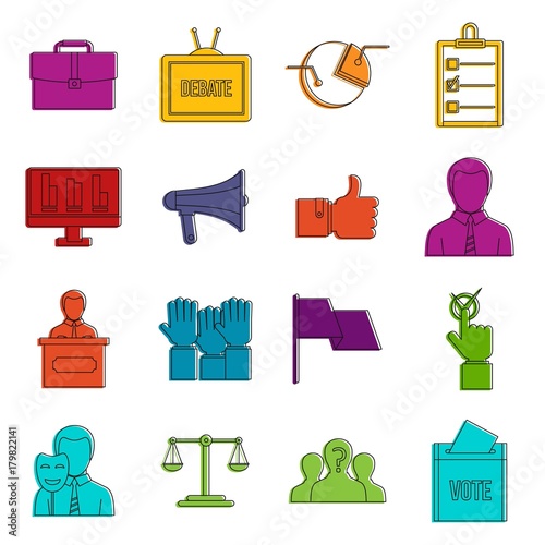 Election voting icons doodle set