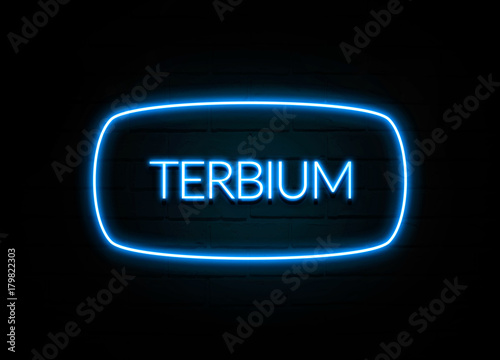 Terbium - colorful Neon Sign on brickwall