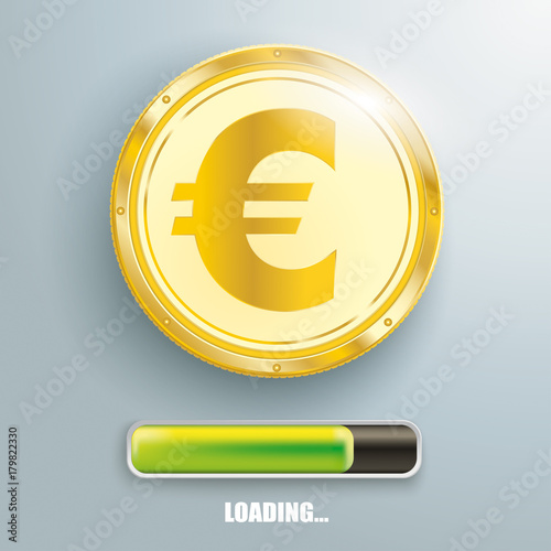 Goldene Euromünze mit einem Ladebalken und dem Wort Loading