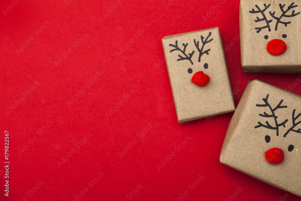 Christmas gift boxes with reindeer faces Christmas gift boxes with reindeer faces