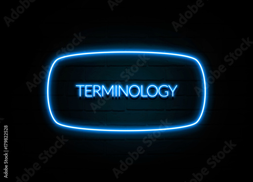 Terminology  - colorful Neon Sign on brickwall photo