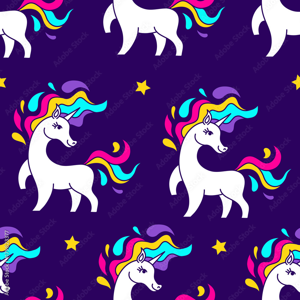 Unicorn pattern seamless vector on blue background .Vector pattern with ...