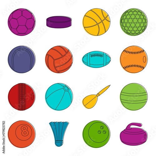 Sport balls icons doodle set