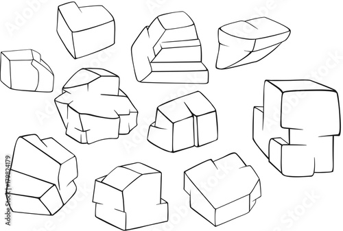 Illustrations Set. Decorative Stones. Coloring Book 