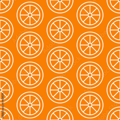 Orange slice seamless pattern, vector background. Repeated bright texture for cafe menu, fruit shop healthy food wrapping paper.