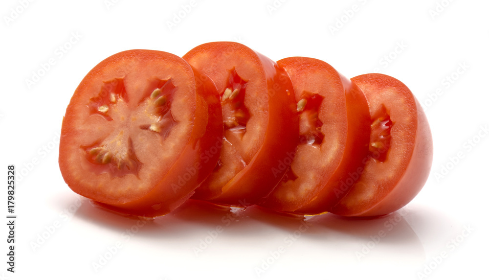 Sliced San Marzano tomato rings isolated on white background