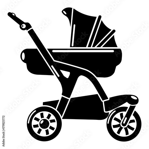 Baby carriage designer icon, simple black style