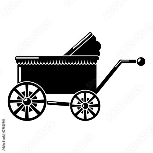 Baby carriage ancient icon, simple black style