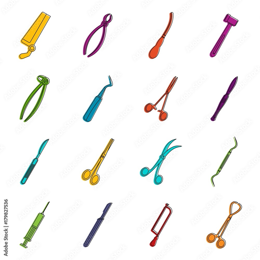 Surgeons tools icons doodle set Surgeons tools icons doodle set