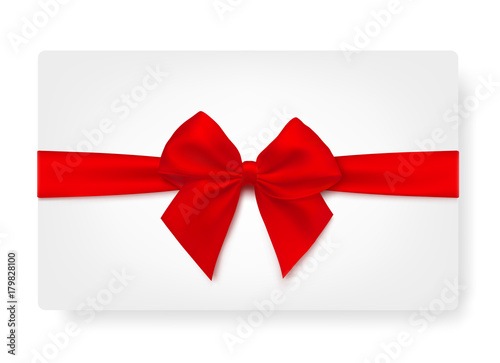 White paper card with gift red satin bow. - stock vector. © Comauthor