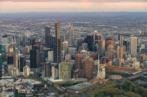 Aerial view of the Melbourne central business district in Australia