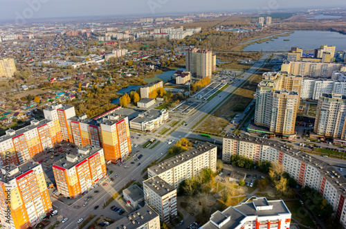 Tyumen  Russia - October 11  2017  Aerial view of city quarters on Solnechniy proezd