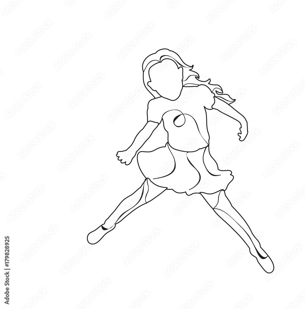 sketch little girl jumping, child, vector, isolated