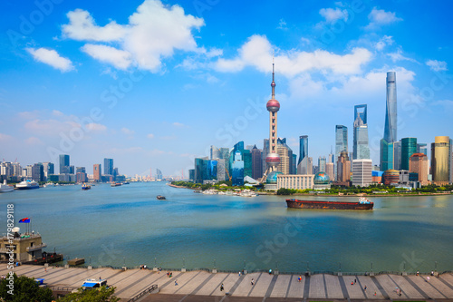 Shanghai skyline  Panoramic view of shanghai skyline and huangpu river  Shanghai China