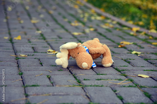 Abandoned lonely soft toy children victim concept