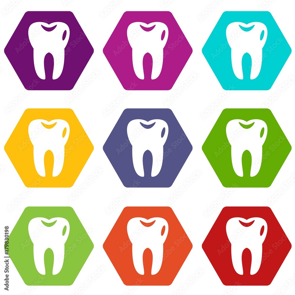 Tooth icon set color hexahedron Tooth icon set color hexahedron