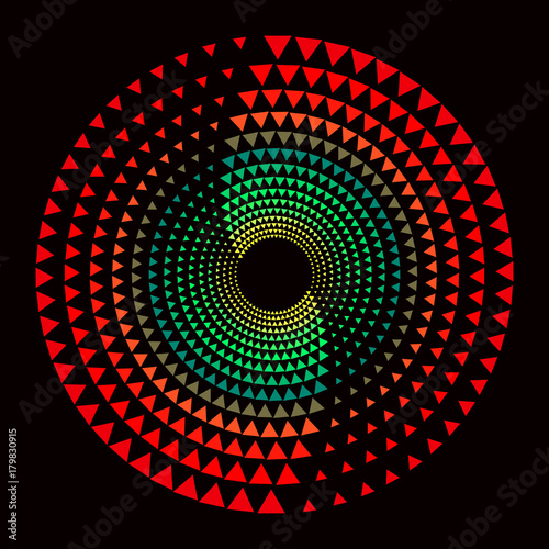 Circle Logo Design. Vector Illustration of Spiral Colorful Triangles. Easy to Change the Colors.