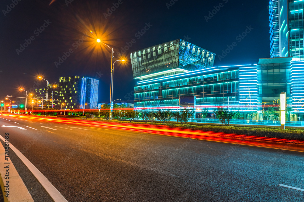 Fototapeta premium light trails in the downtown district, china..