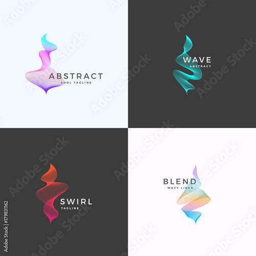 Abstract Vector Blend Wavy Symbol, Sign or Logo Templates. Elegant Curved Lines with Bright Colorful Gradient.