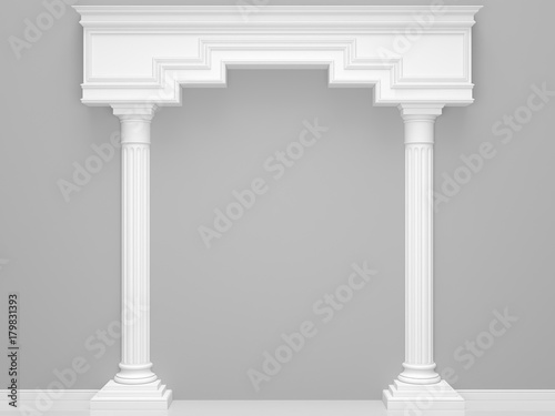 Classical portal with columns on a grey background. 3D Render