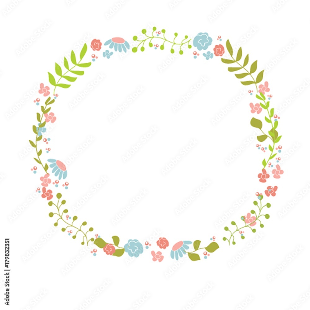 Cute floral wreath. Design for birthday card or easter invitation Cute floral wreath. Design for birthday card or easter invitation