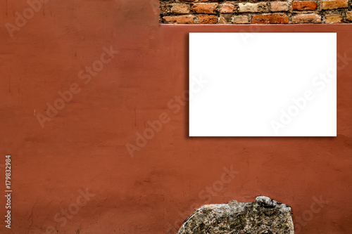 Mock up of horizontal blank billboard outdoors, outdoor advertising, public information board on old wall photo