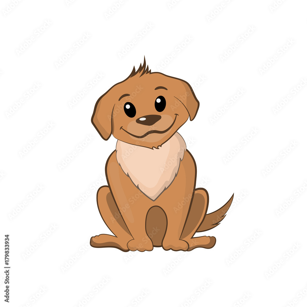 Obraz premium Brown puppy in cartoon style. Cute dog symbol 2018 New Year. Happy doggy on white background