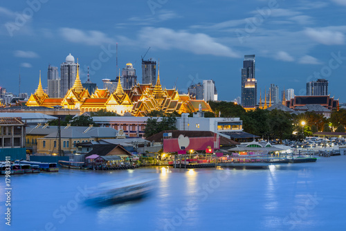 Temple of the Emerald Buddha or Wat Phra Si Rattana Satsadaram at twilight.