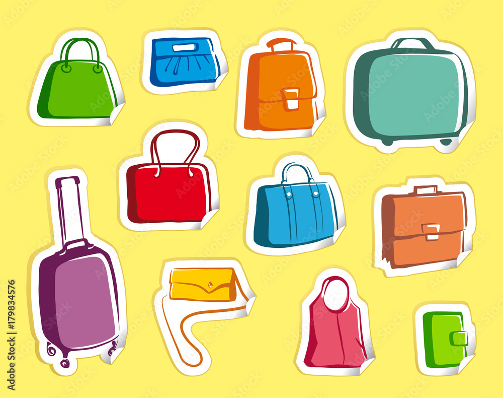 Bags and suitcases doodles on stickers Bags and suitcases doodles on stickers