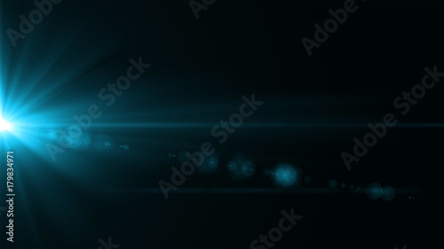 colorful digital lens flare with bright light in black background for texture and material