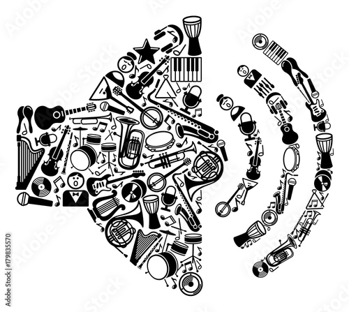 Symbol of sound reproduction from musical instruments