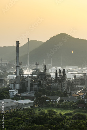 Oil Refinery (petrochemical industry) at dusk.