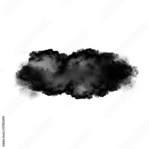 Black cloud of smoke isolated over white background, 3D illustration