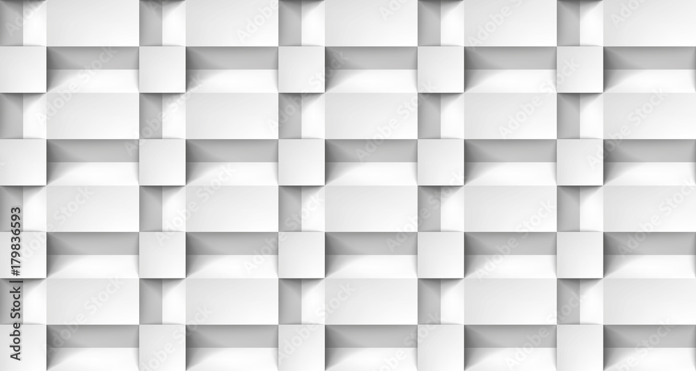 Fototapeta Tomowa realistyczna tekstura, sześcianów kroki, biały 3d geometryczny wzór, projekta wektoru światła tło