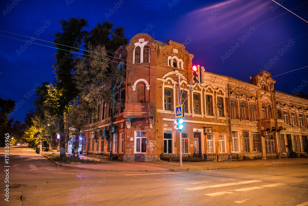Night Samara. Old historical buildings in the center of Samara city