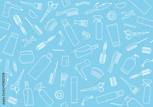 Seamless background of hairdresser accessories