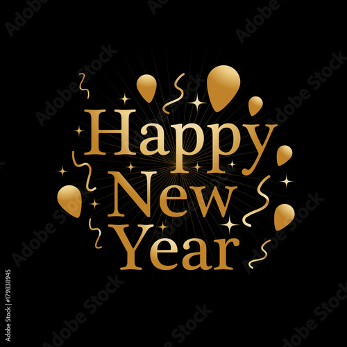 golden happy new year, happy new year illustration, illustration design, black background. 