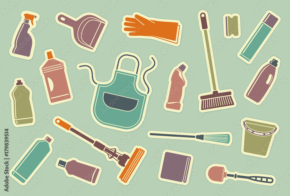 Cleaning icons. Vector illustration