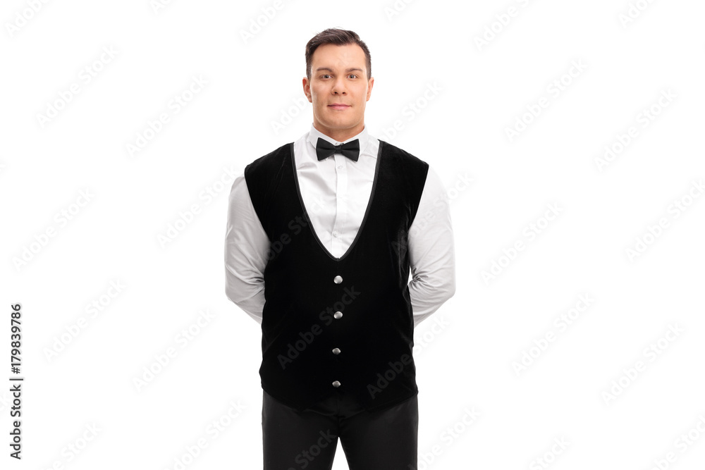 Waiter with his hands behind his back Waiter with his hands behind his back