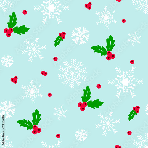 Christmas winter pattern with berries and snowflakes