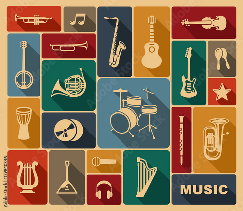 Silhouettes of musical instruments photo
