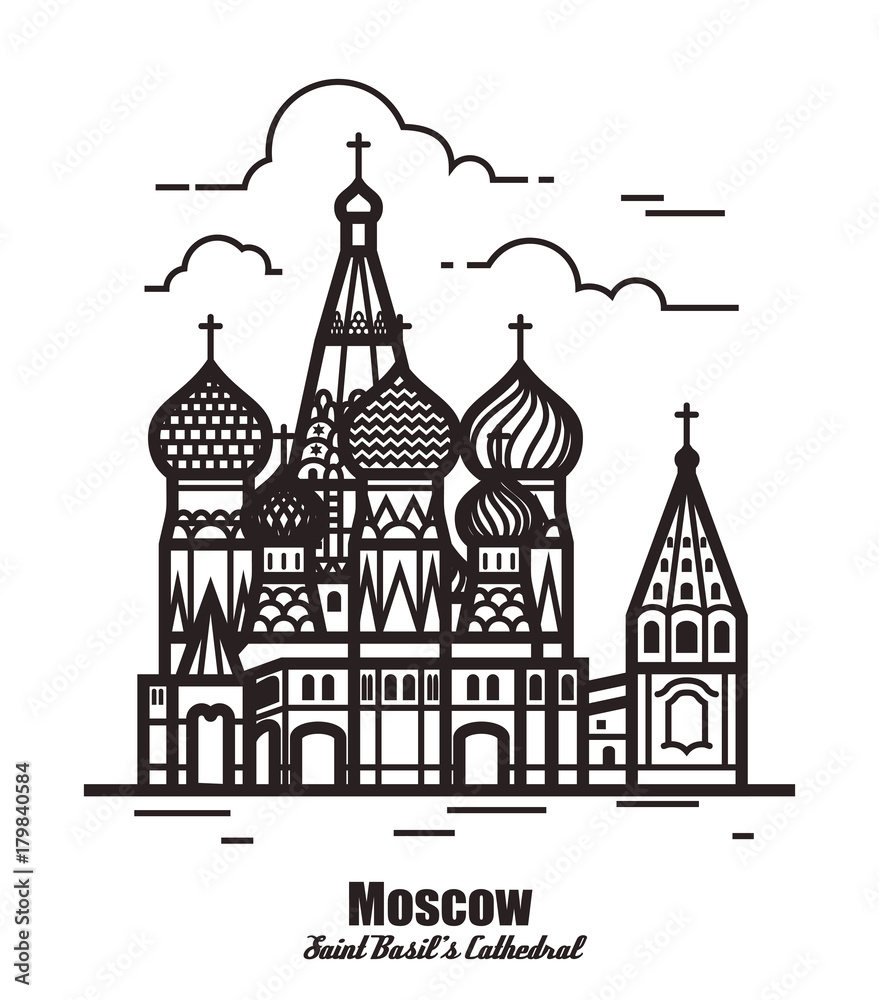 St Basil's Cathedral, Red Square, Moscow, Russia. Vector illustration isolated on white background.