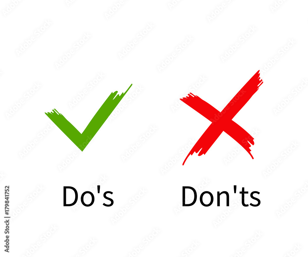 Do's and Don'ts, Check mark with cross flat design Do's and Don'ts, Check mark with cross flat design